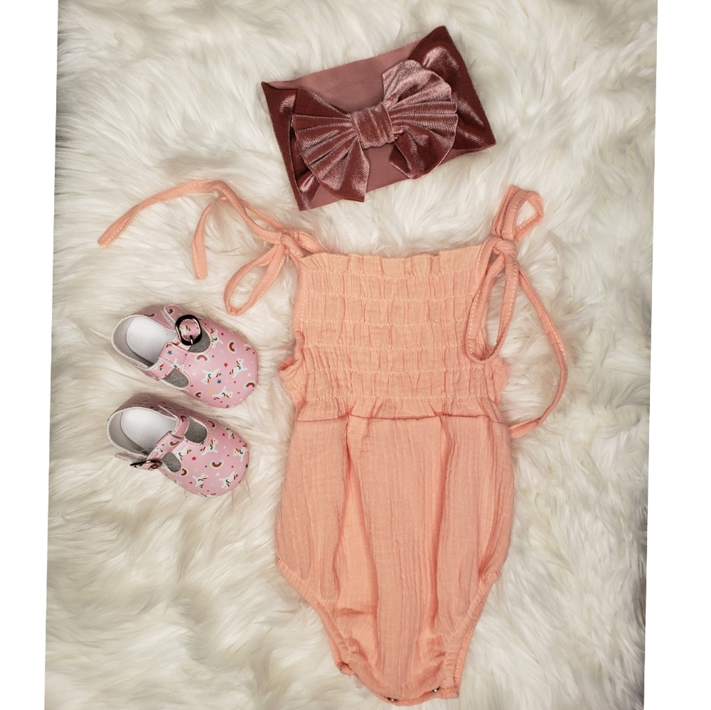 Baby shoes,Romper and Big Velvet Bow